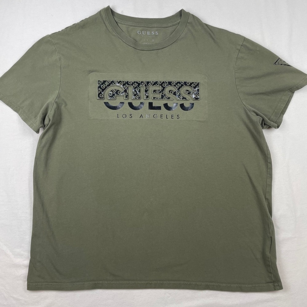 Guess Los Angeles Womens Olive Green Embossed Logo Short Sleeve T-Shirt XL